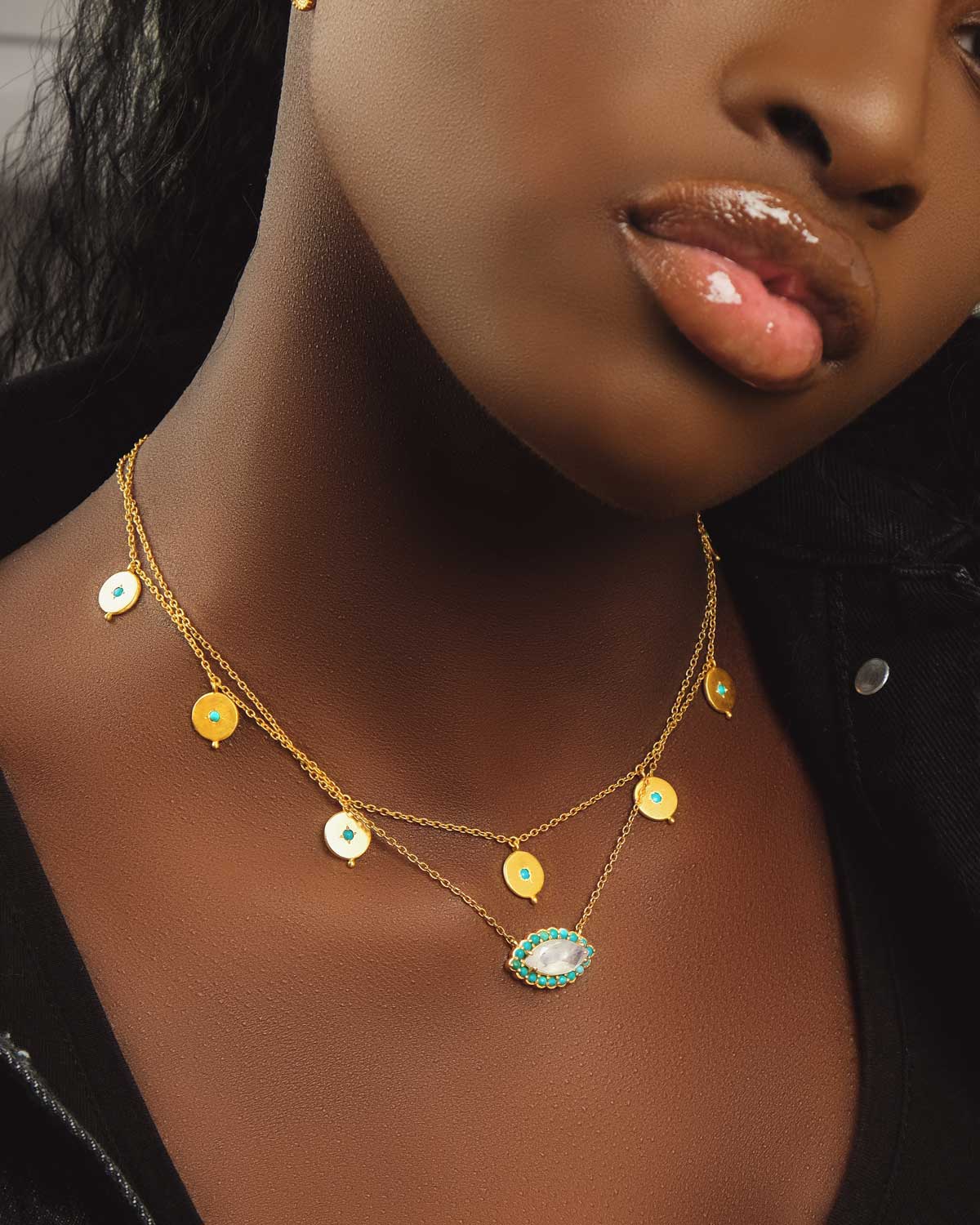 Gorgeous Gemstone Eye Gold Necklace - Moon London