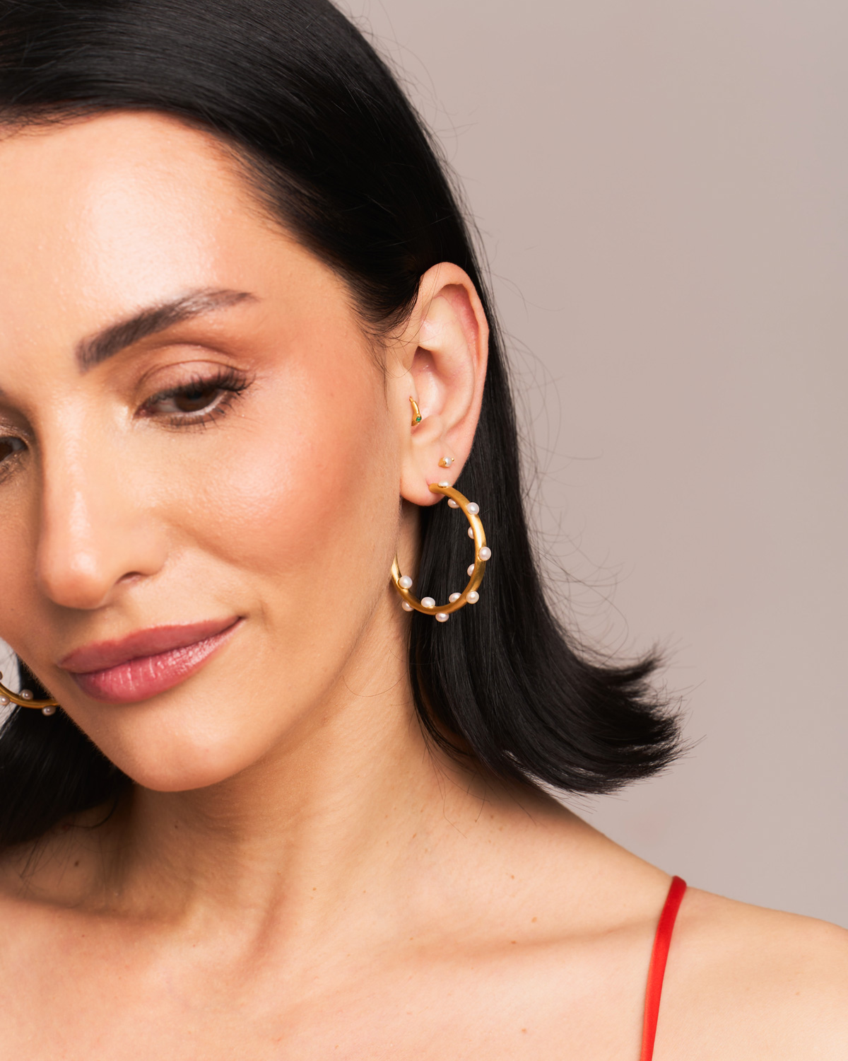 "Tranquility" Pearl Statement Gold Hoops