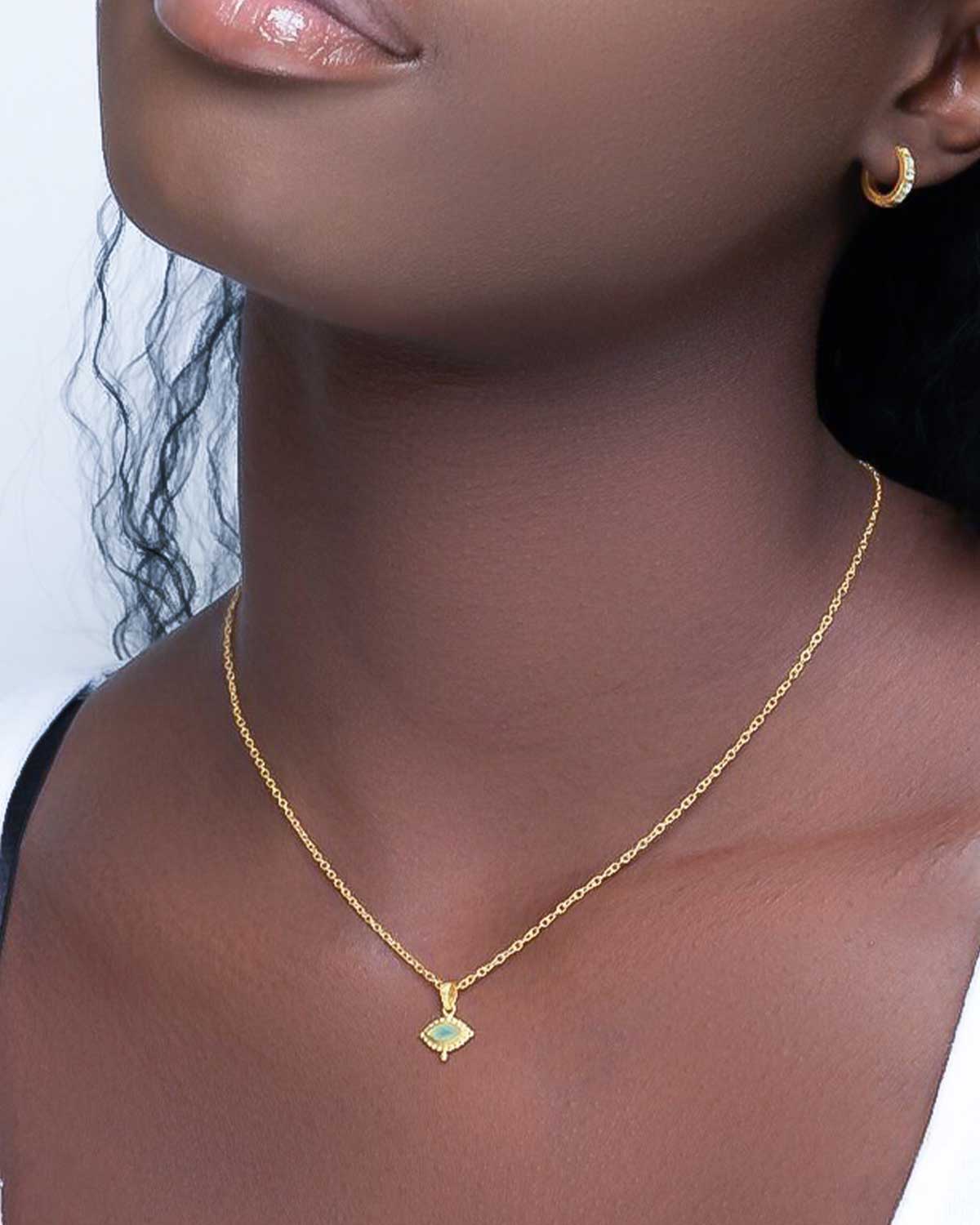 Gemstone Gold Eye Necklace - Compact Diminutive - Moon London