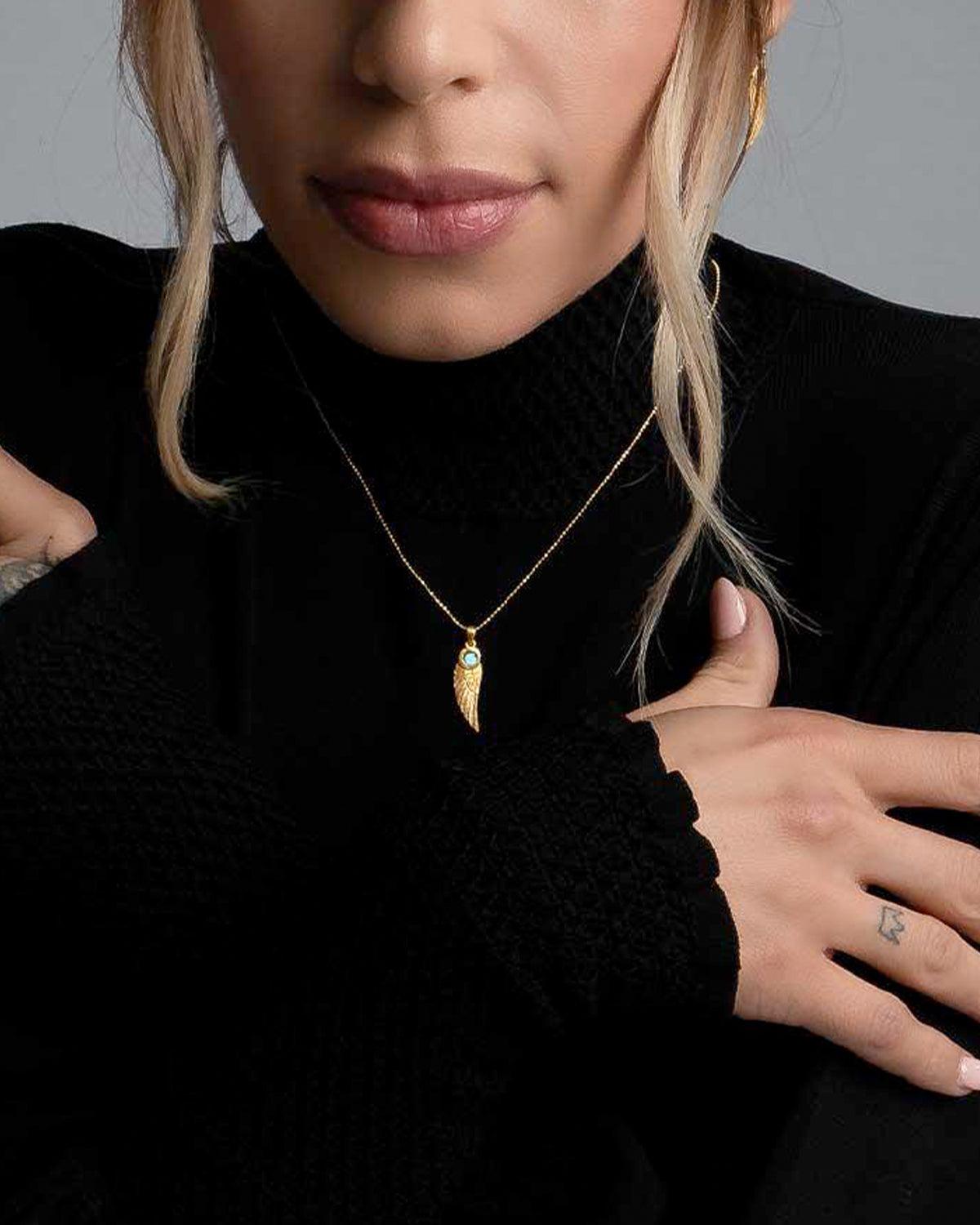 Angel Wing Gemstone Gold Necklaces - Moon London