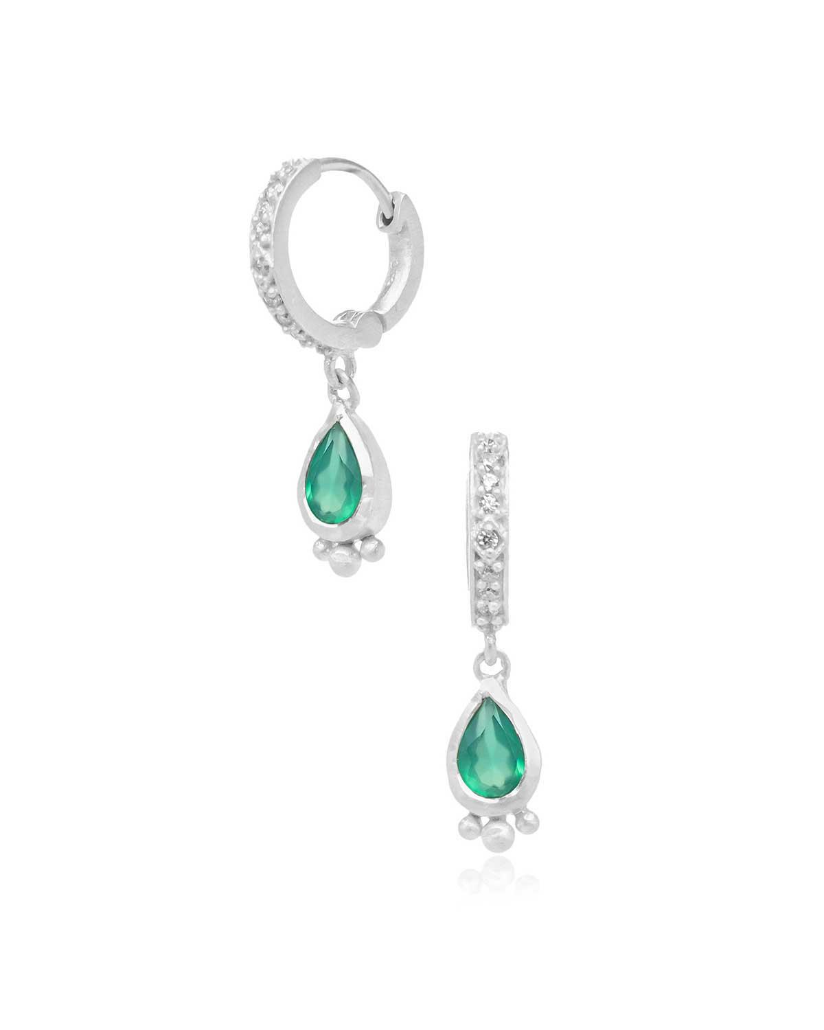 Jazzy Green Onyx Gem Huggies - Moon London