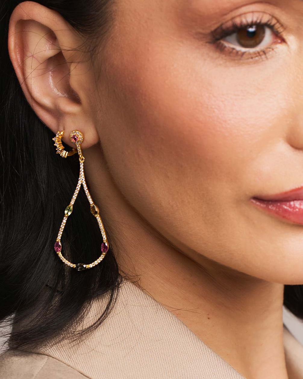 "Eve" Mixed Tourmaline Gold Drop Earrings