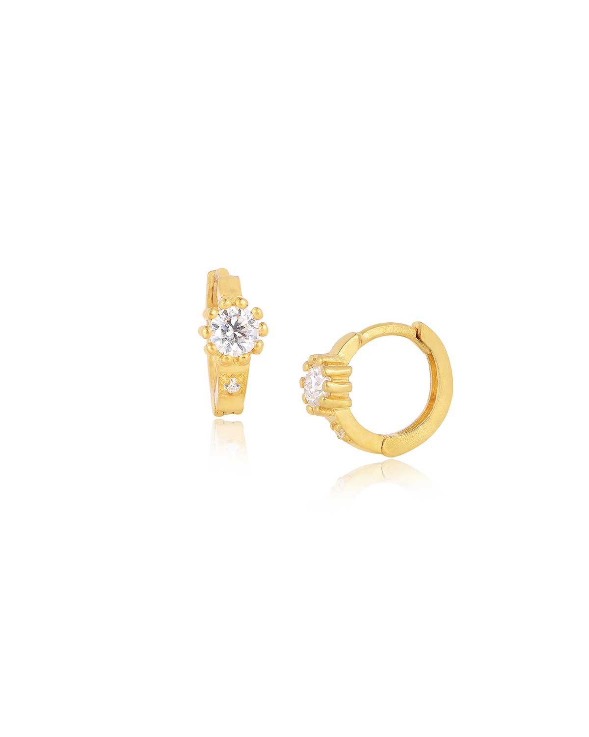 Mini gold hoop earrings with moissanite stones