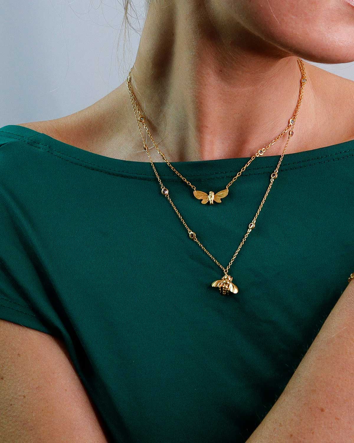 "Wisdom" Bee Gemstone Gold Necklace