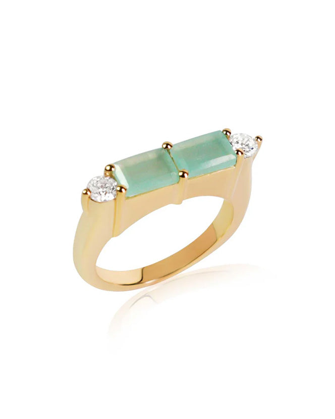 "Elisa" Aqua chalcedony Baguette Gold Ring