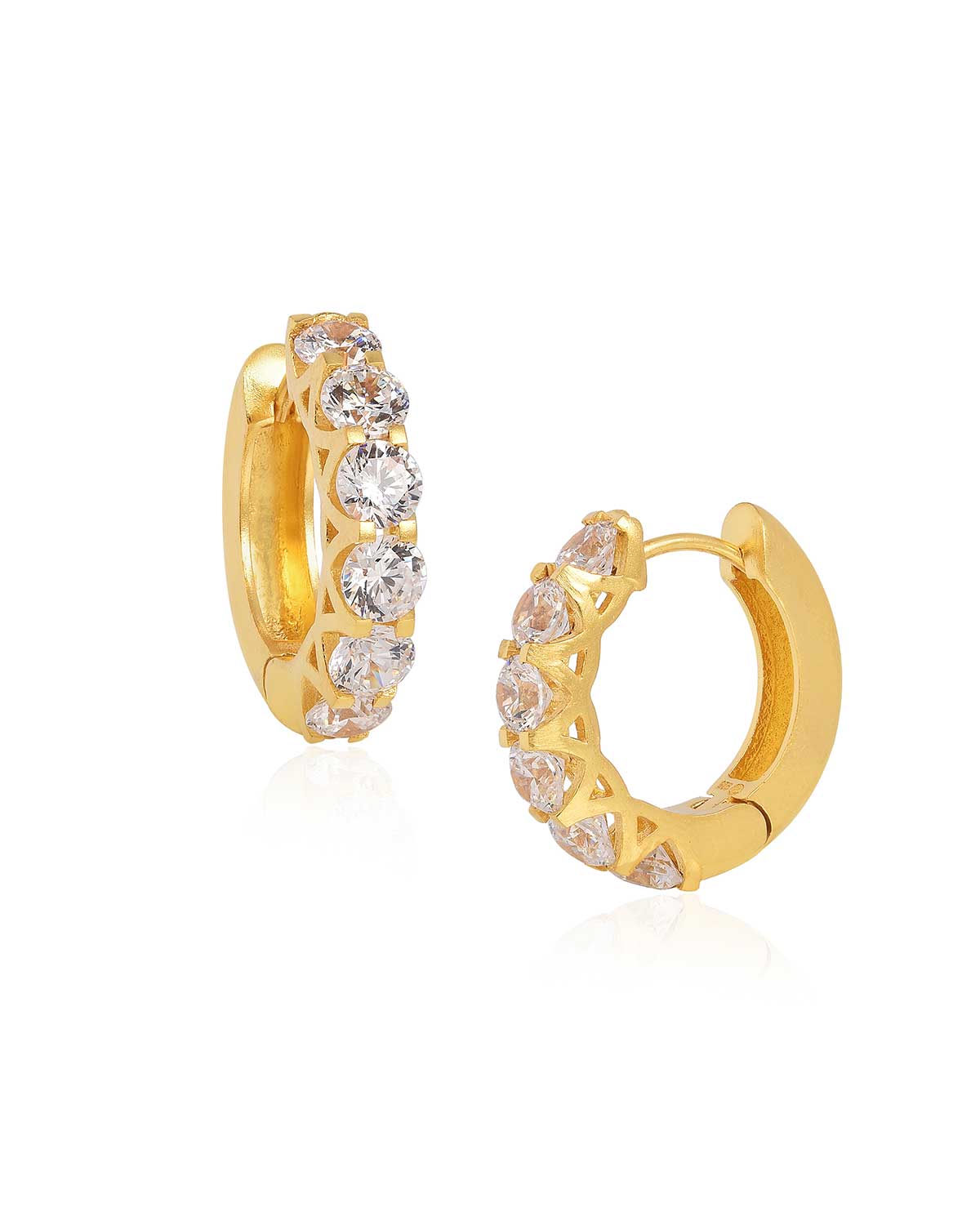 Gold hoop earrings with embedded crystals