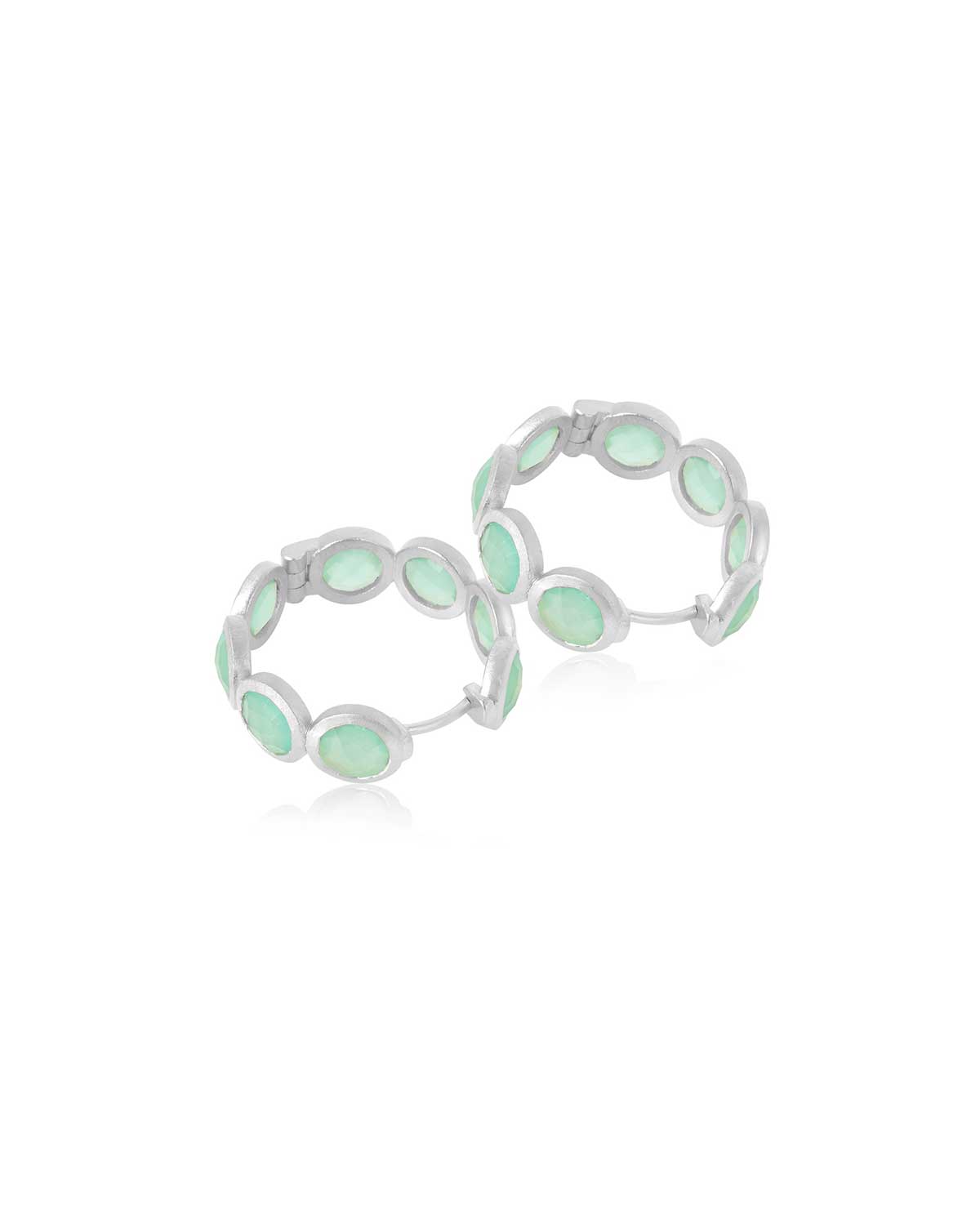 Silver aqua gemstone hoop earrings presented in gift-ready packaging