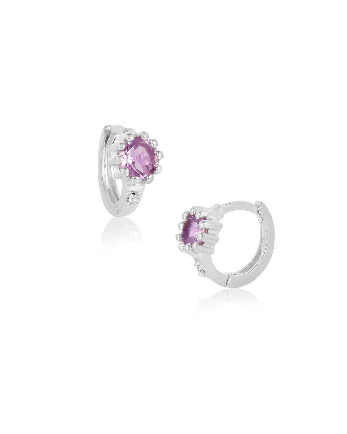 Everyday silver huggie earrings with natural gemstones and lightweight design