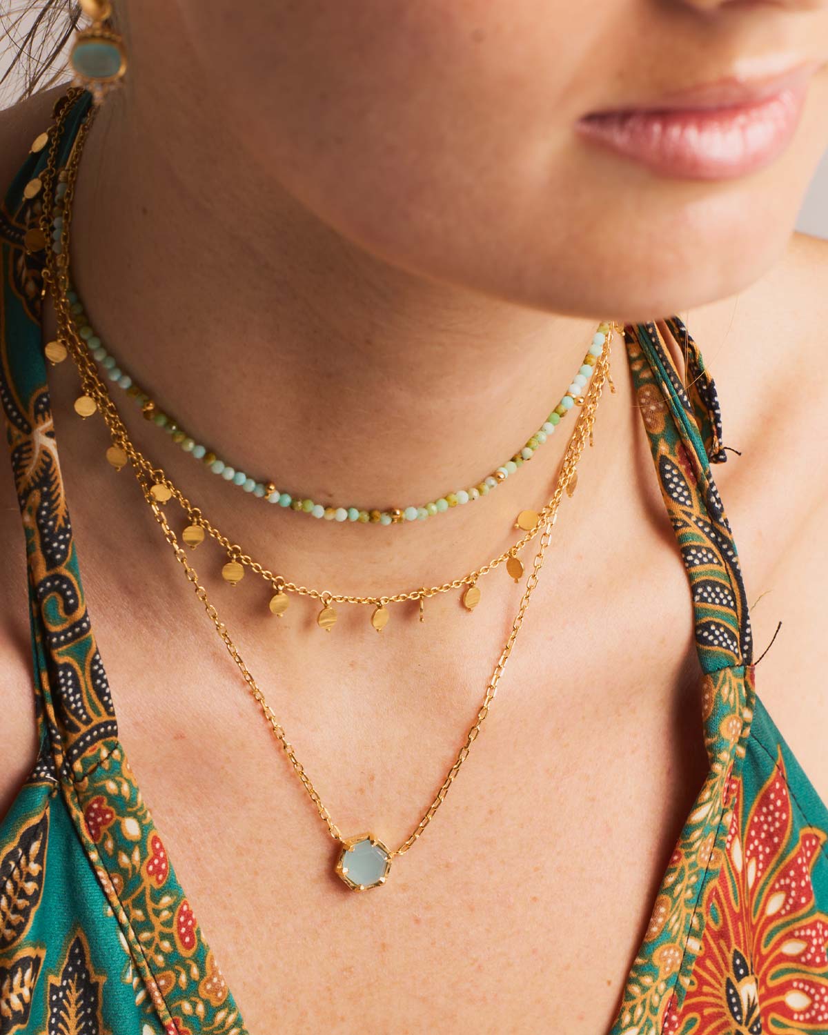 "Alena" Aqua Chalcedony Gold Adjustable Necklace