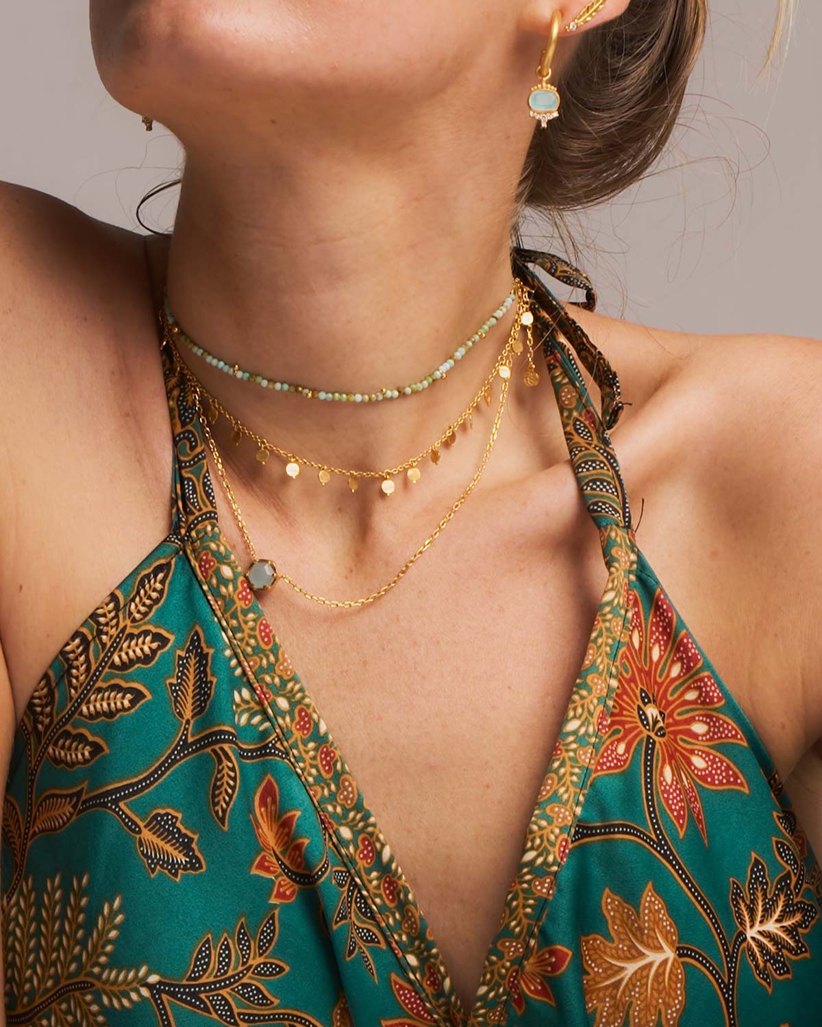 "Alena" Aqua Chalcedony Gold Adjustable Necklace