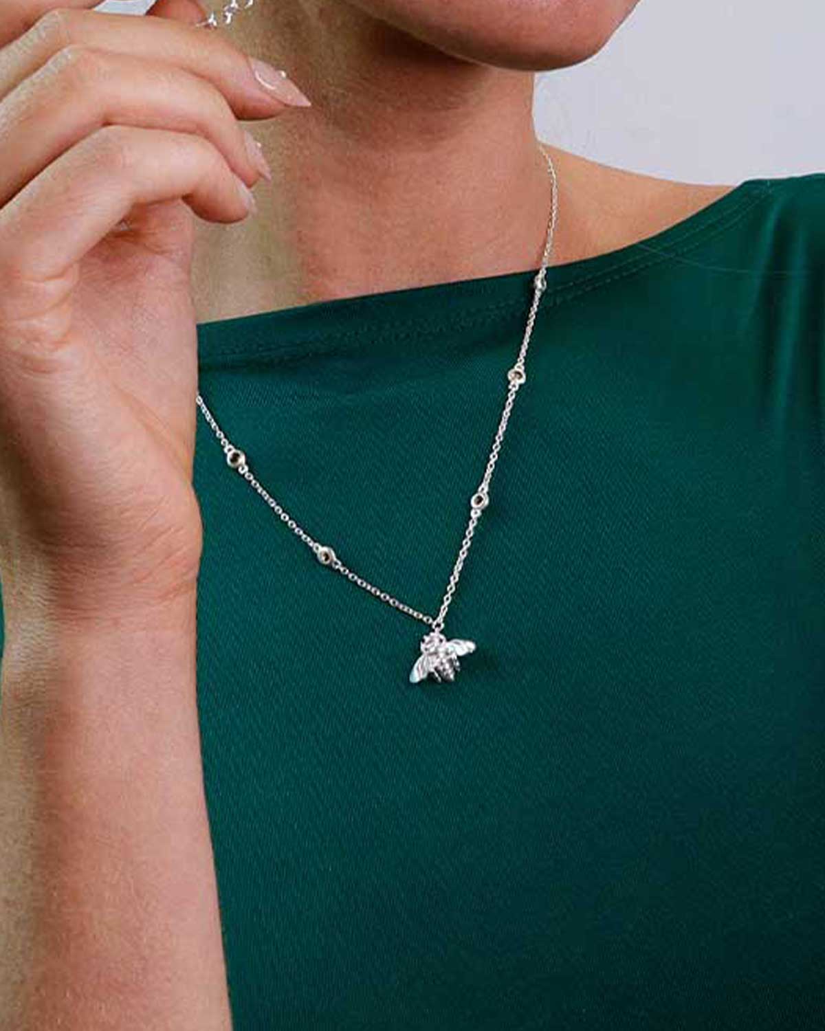 "Wisdom" Bee Gemstone Silver Necklace