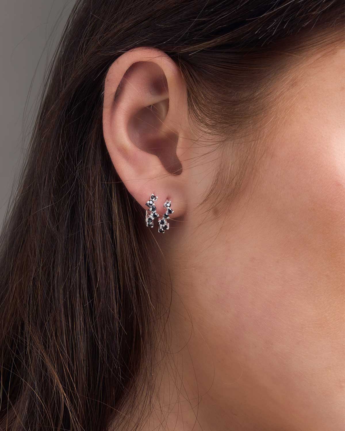 Diamond Cut Black Moissanite Sterling Silver Mini Hoops