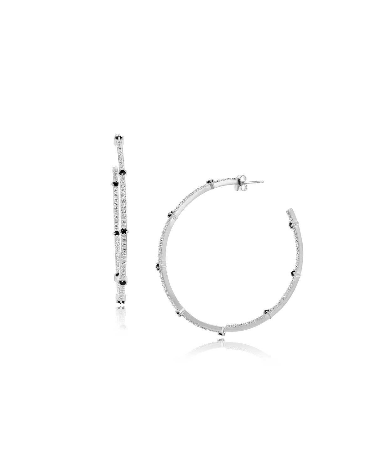 Sterling Silver Hoops With Black Spinel