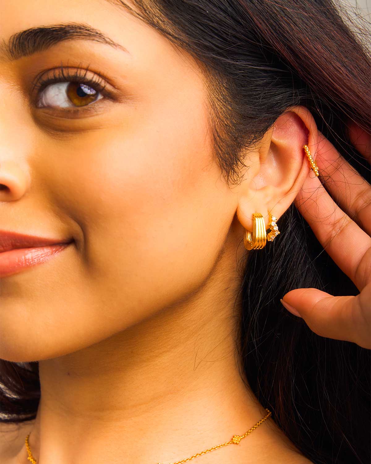 Bold "You" Shape Gold Vermeil Mid Size Hoops