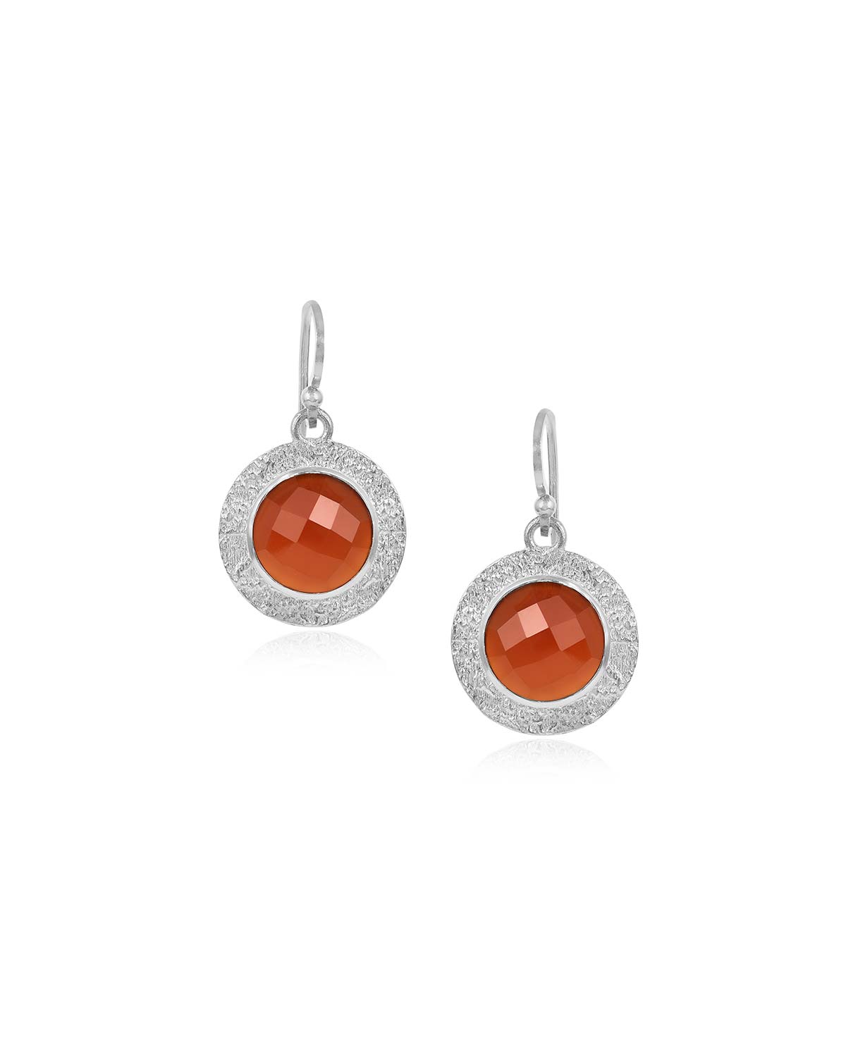Sterling silver earrings with bold circular carnelian gemstones
