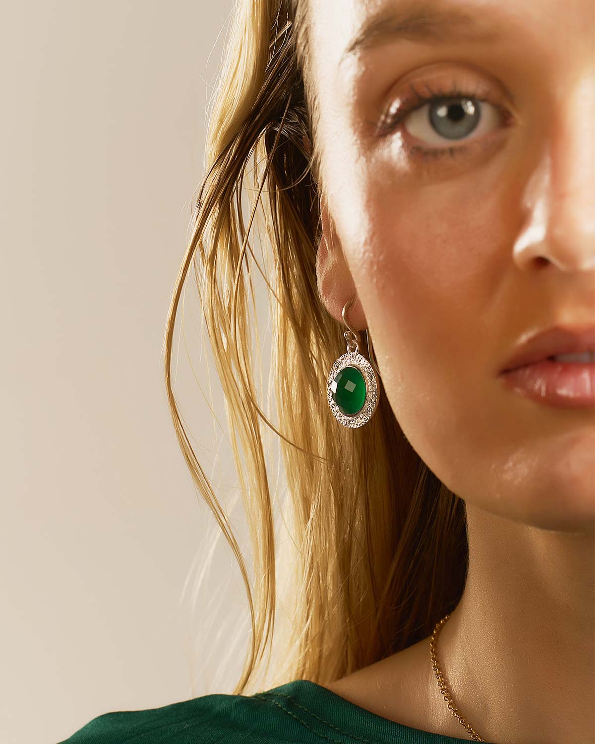 Adjustable sterling silver earrings with bold green onyx gemstones