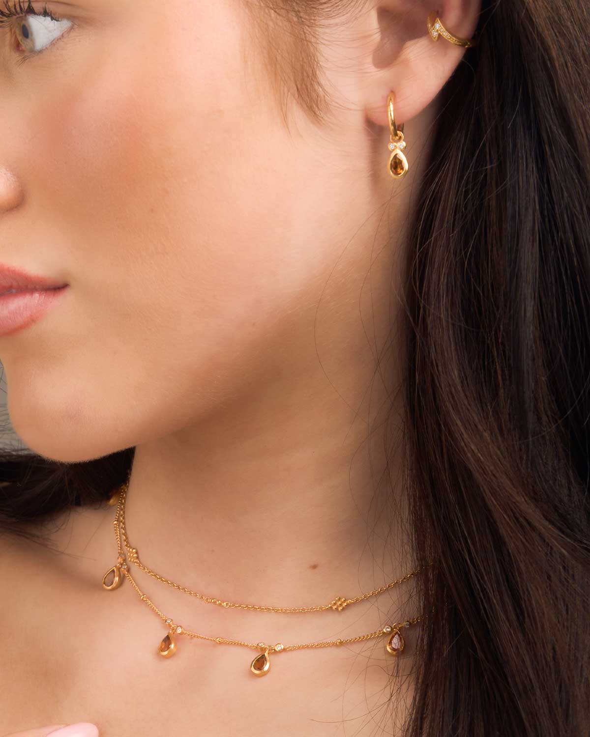 Citrine Gemstone Gold Vermeil Tear Drop Mini Hoops
