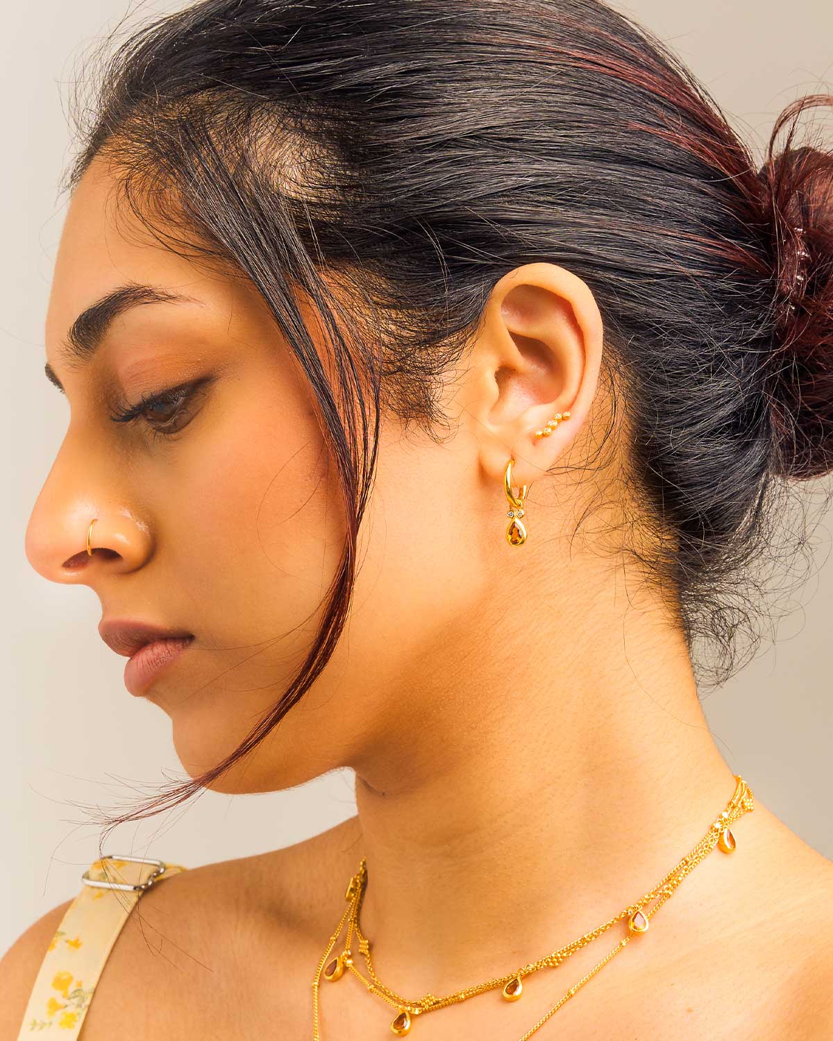 Citrine Gemstone Sterling Silver Tear Drop Mini Hoops