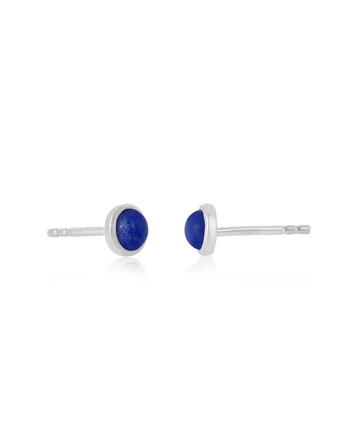 Minimal silver stud earrings with lapis lazuli for everyday styling