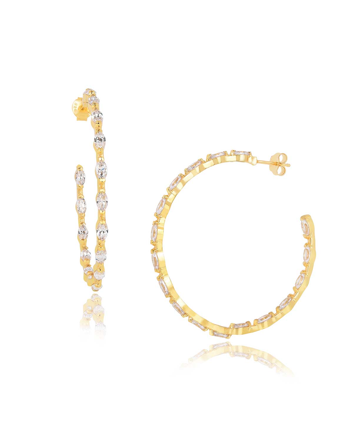 Gold vermeil hoop earrings with AAA zirconia marquise-cut gemstones and a polished finish