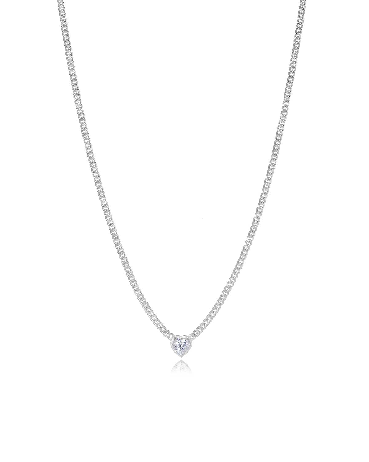 Silver necklace with a princess-cut Moissanite diamond heart pendant in white gold vermeil