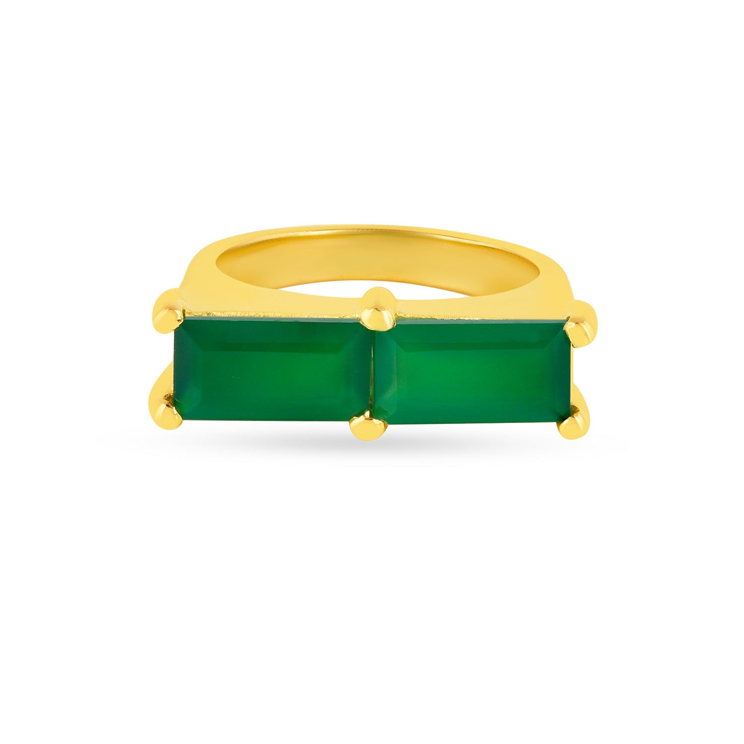 Statement gold ring with green onyx gemstone in a bold design