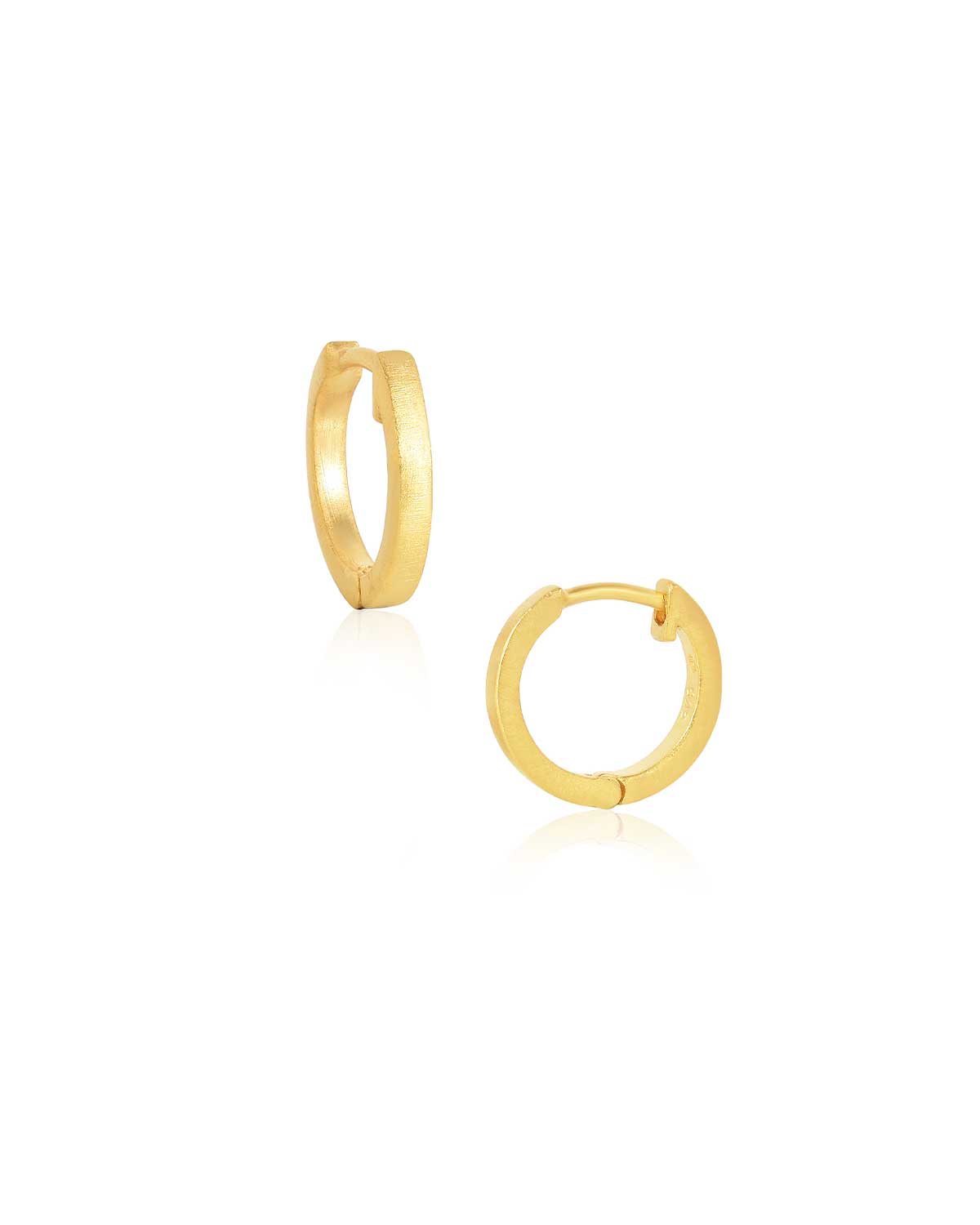 Gold mini hoop earrings with eye design and polished finish
