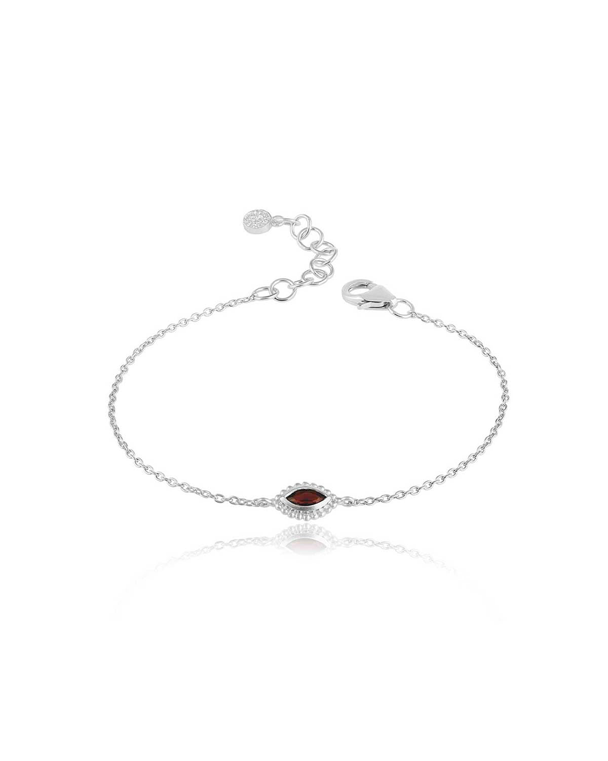 Silver bracelet with amethyst, garnet and aqua gemstones in a polished finish