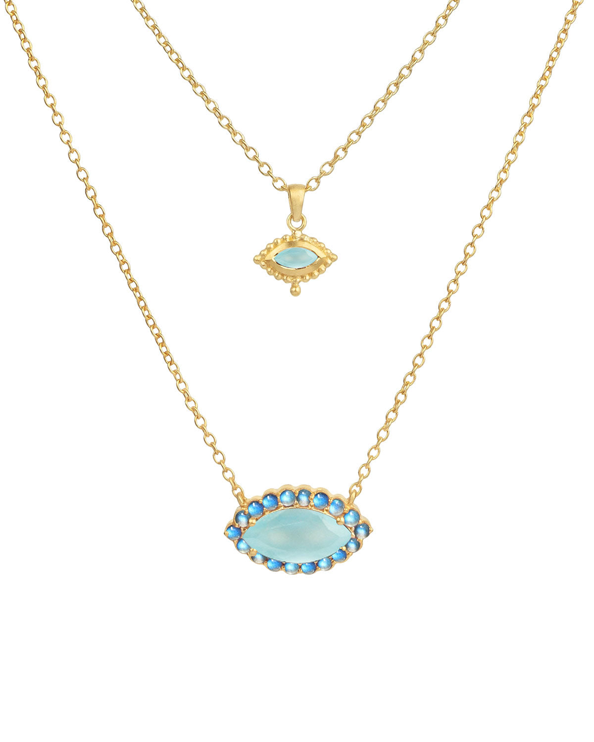 Compact Diminutive Gemstone Gold Eye Necklace - Moon London