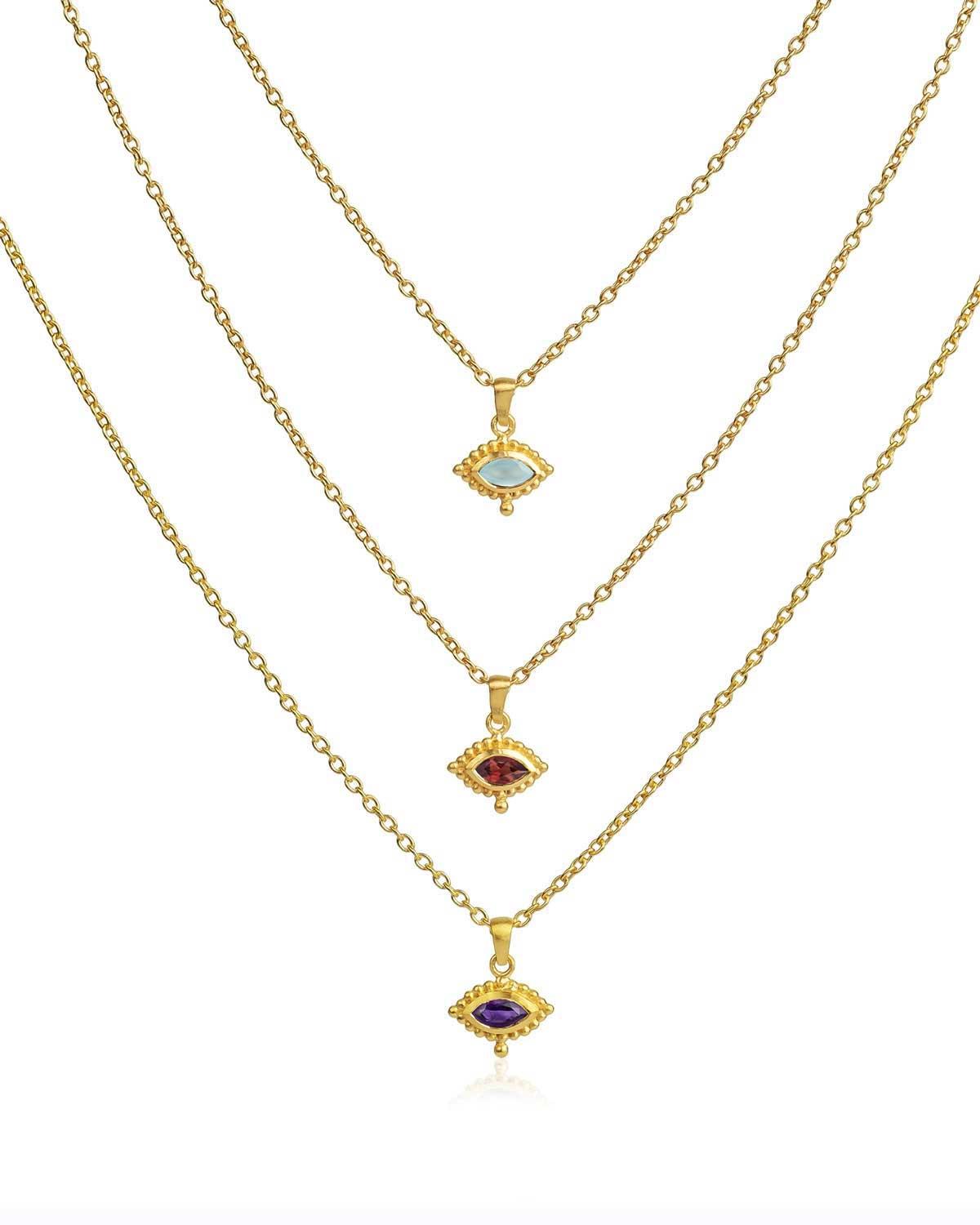 Compact Diminutive Gemstone Gold Eye Necklace - Moon London