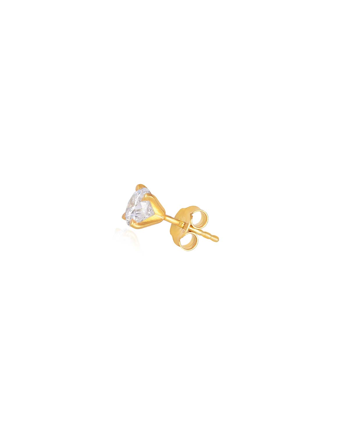 Gold stud earrings with white moissanite diamonds in a light matte finish