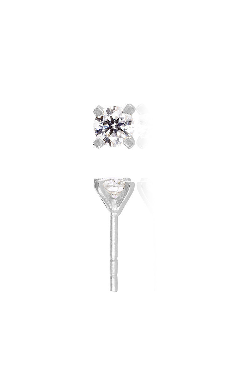 Modern silver diamond studs with a light matte finish and elegant sparkle