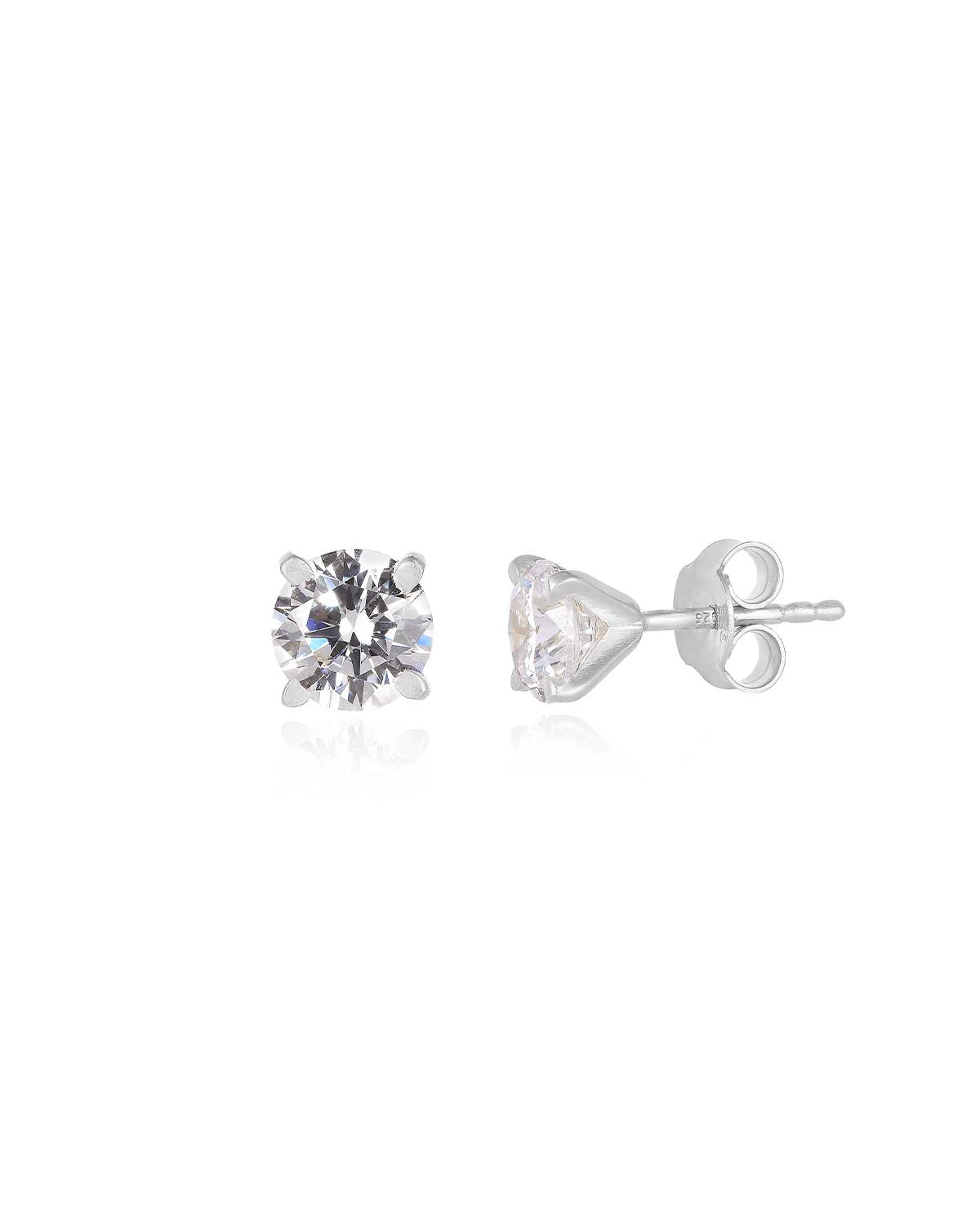 Silver stud earrings with sparkling moissanite diamonds and a light matte finish
