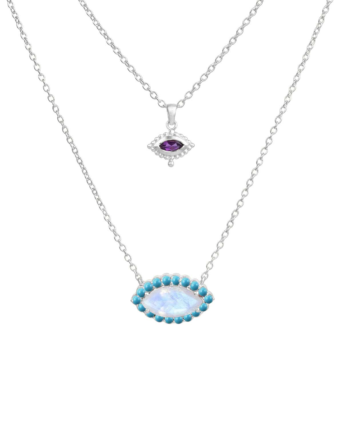 Silver gemstone necklace presented in premium gift packaging
