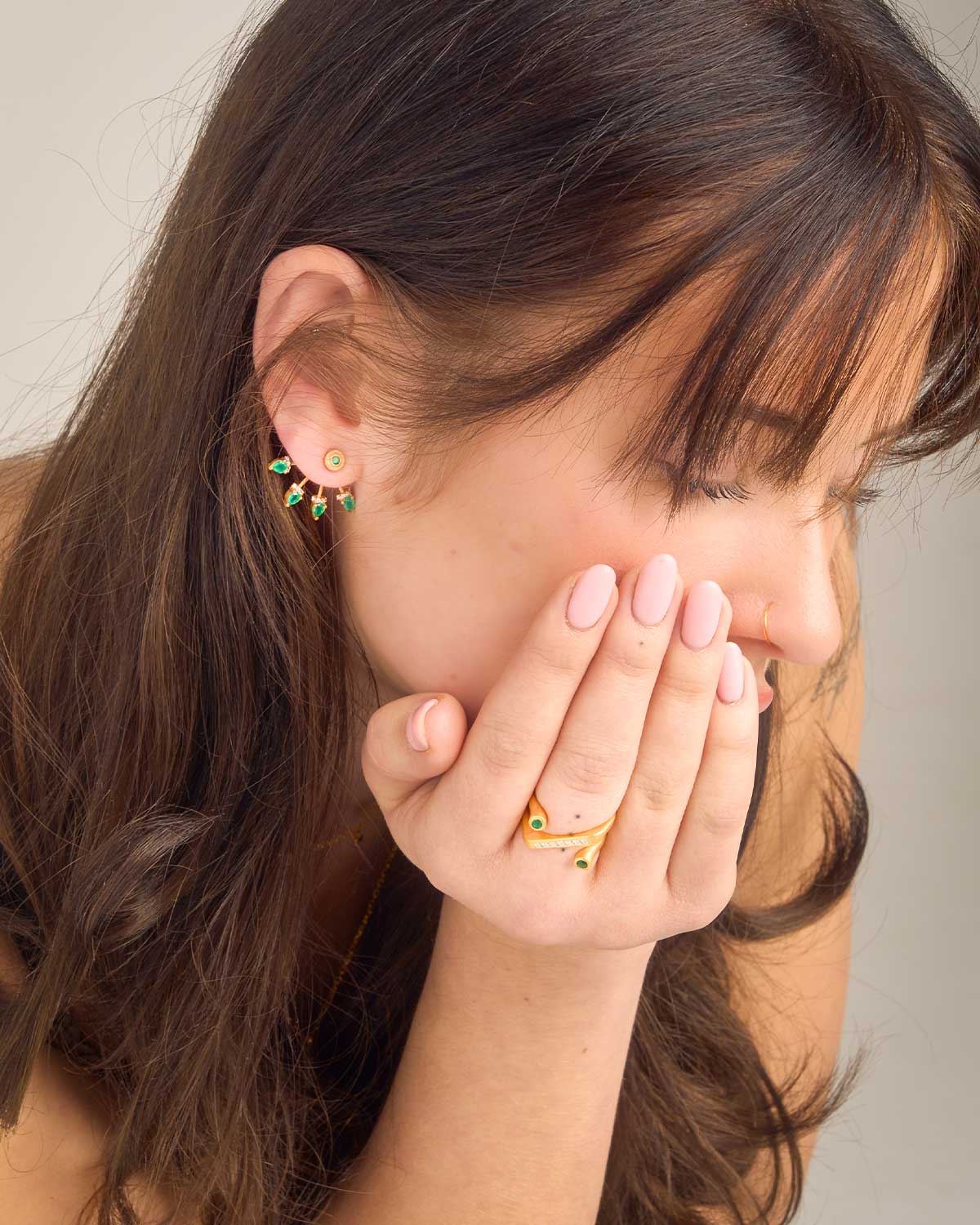 Pear Shape Green Onyx Gold Vermeil Stud Earrings
