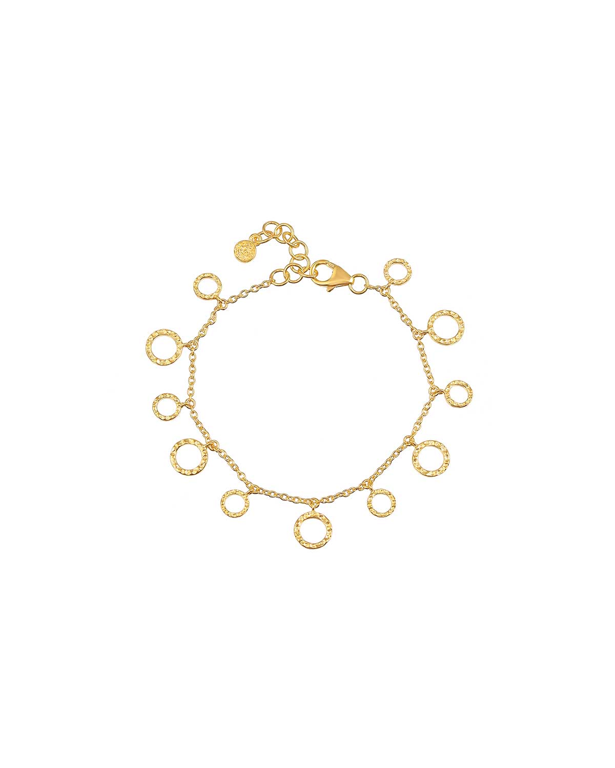Gold adjustable bracelet with a hammered round disc