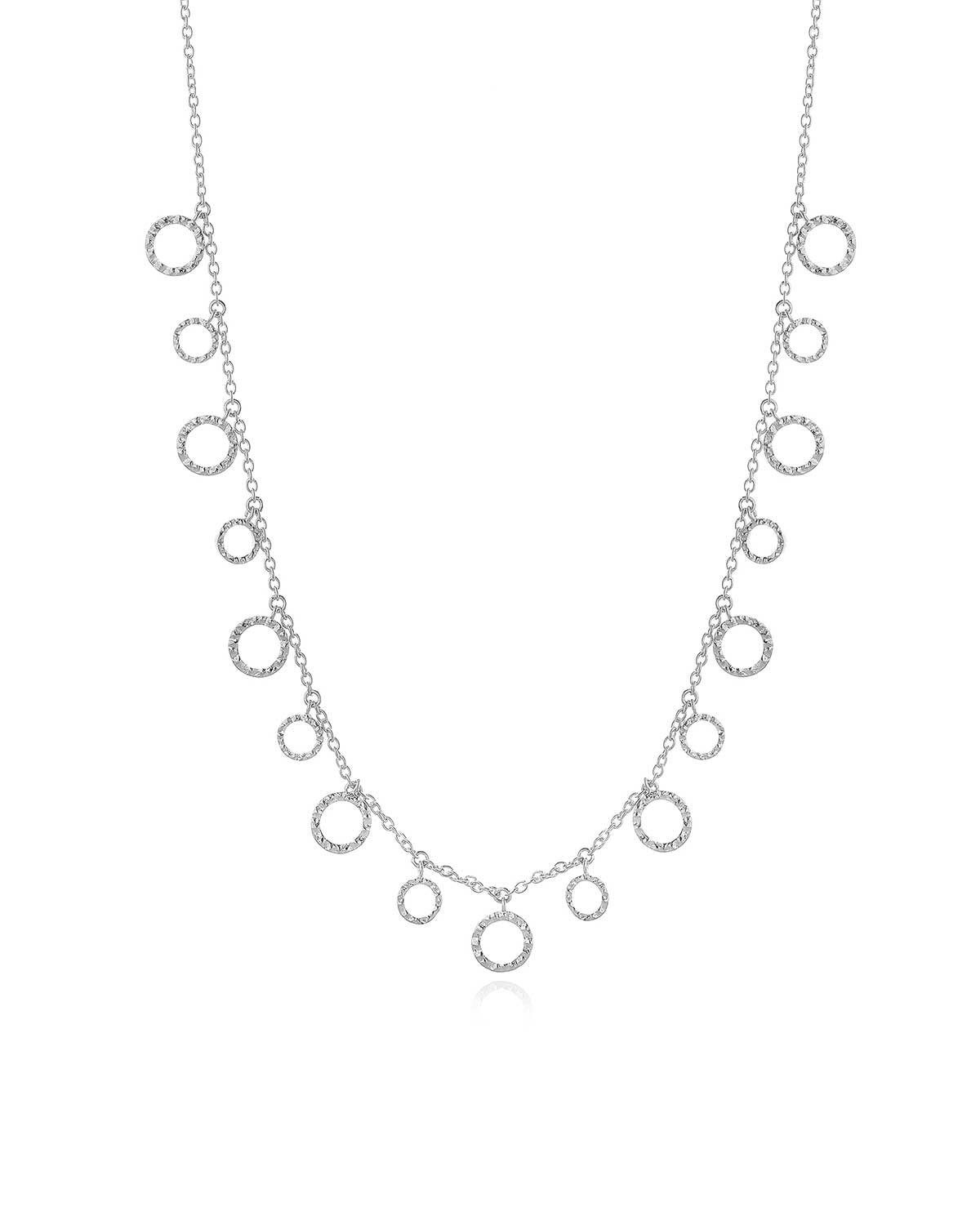 Silver adjustable necklace with a hand-hammered round disc pendant