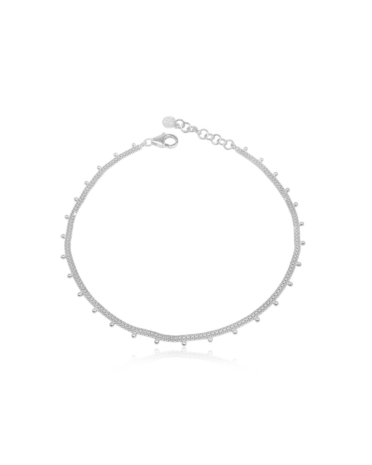 Sterling silver anklet with tiny bead detailing and a polished finish