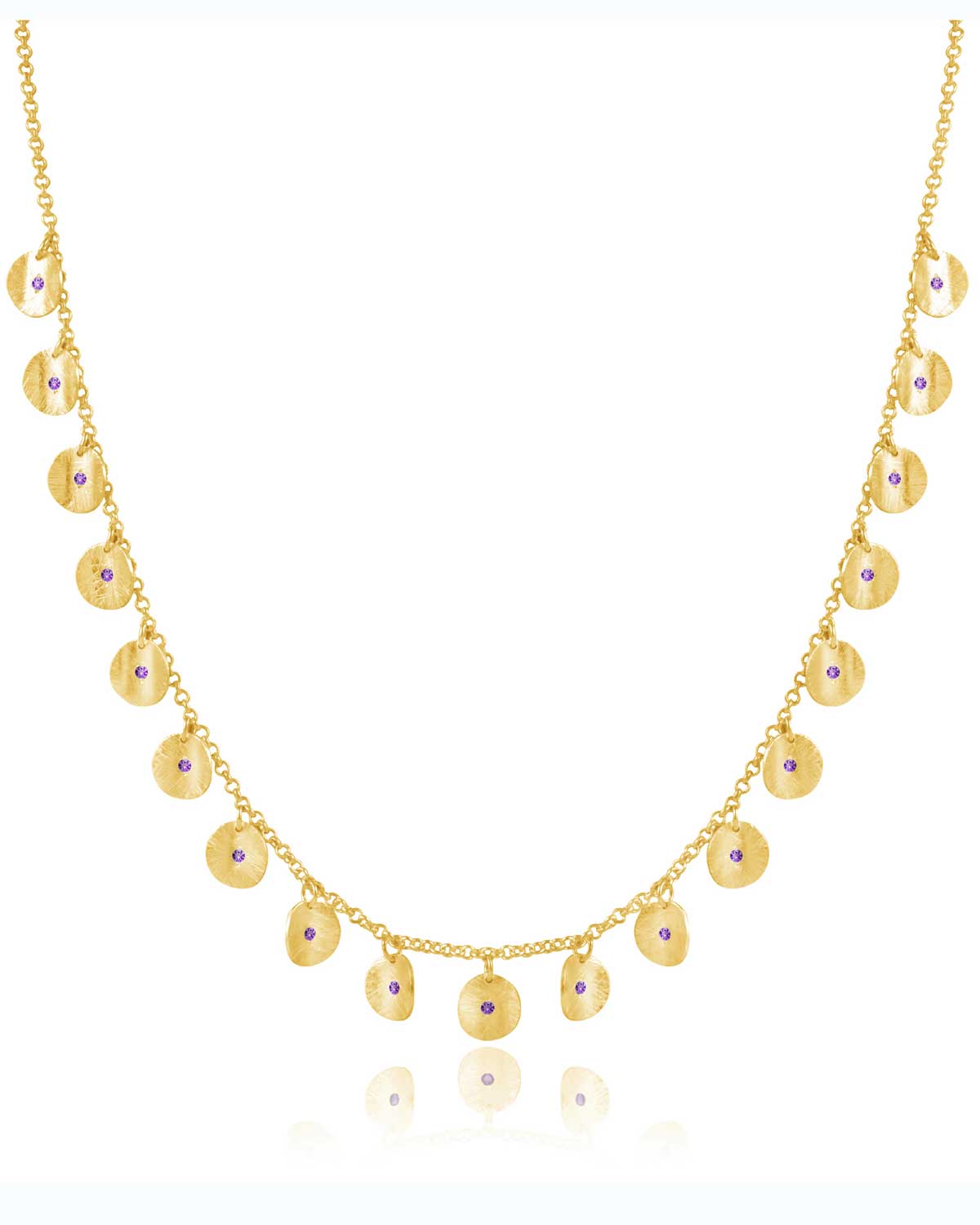 Dainty gold chain necklace with amethyst and crystal elements