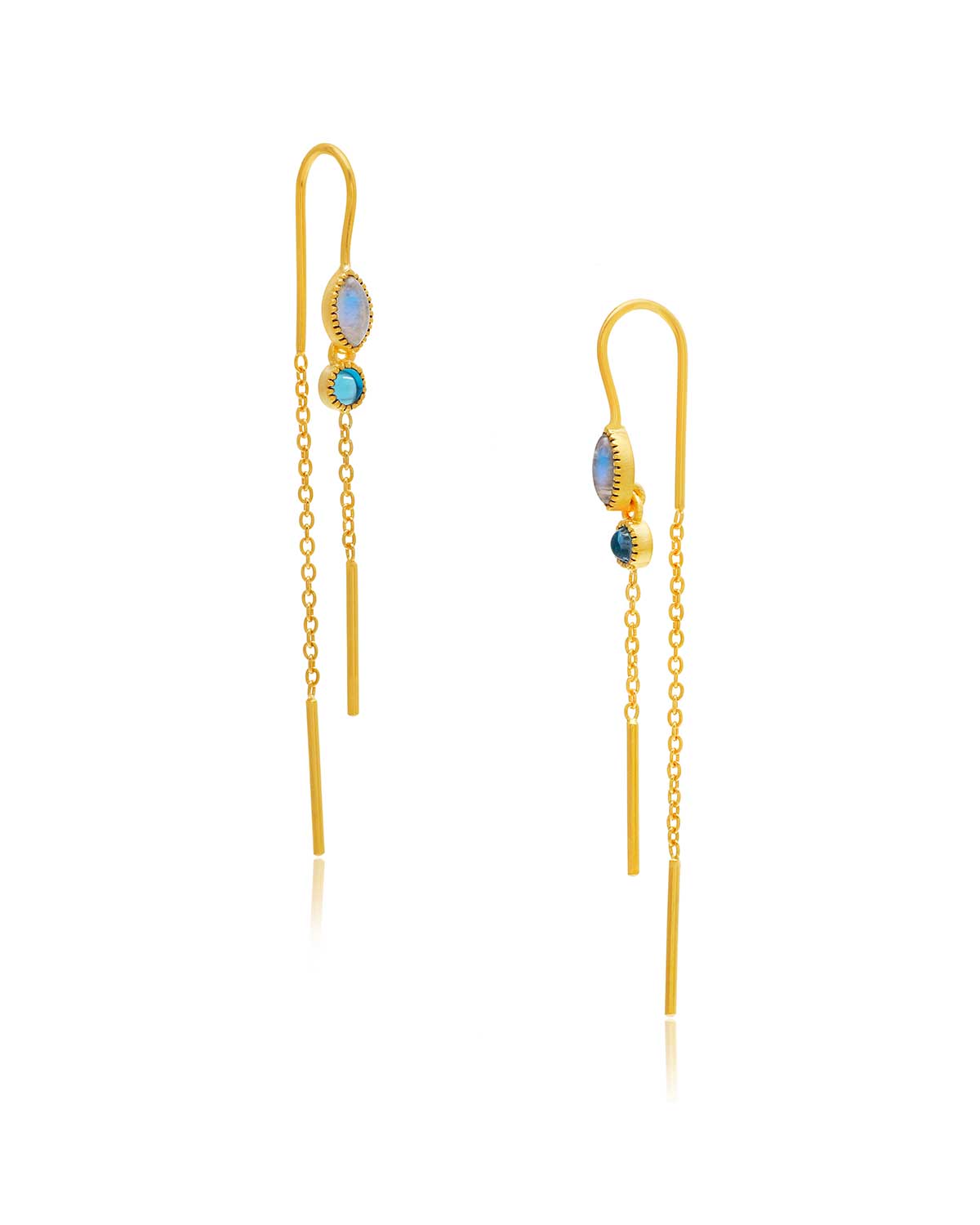 Gold pull-through earrings with mixed gemstones in an elegant design