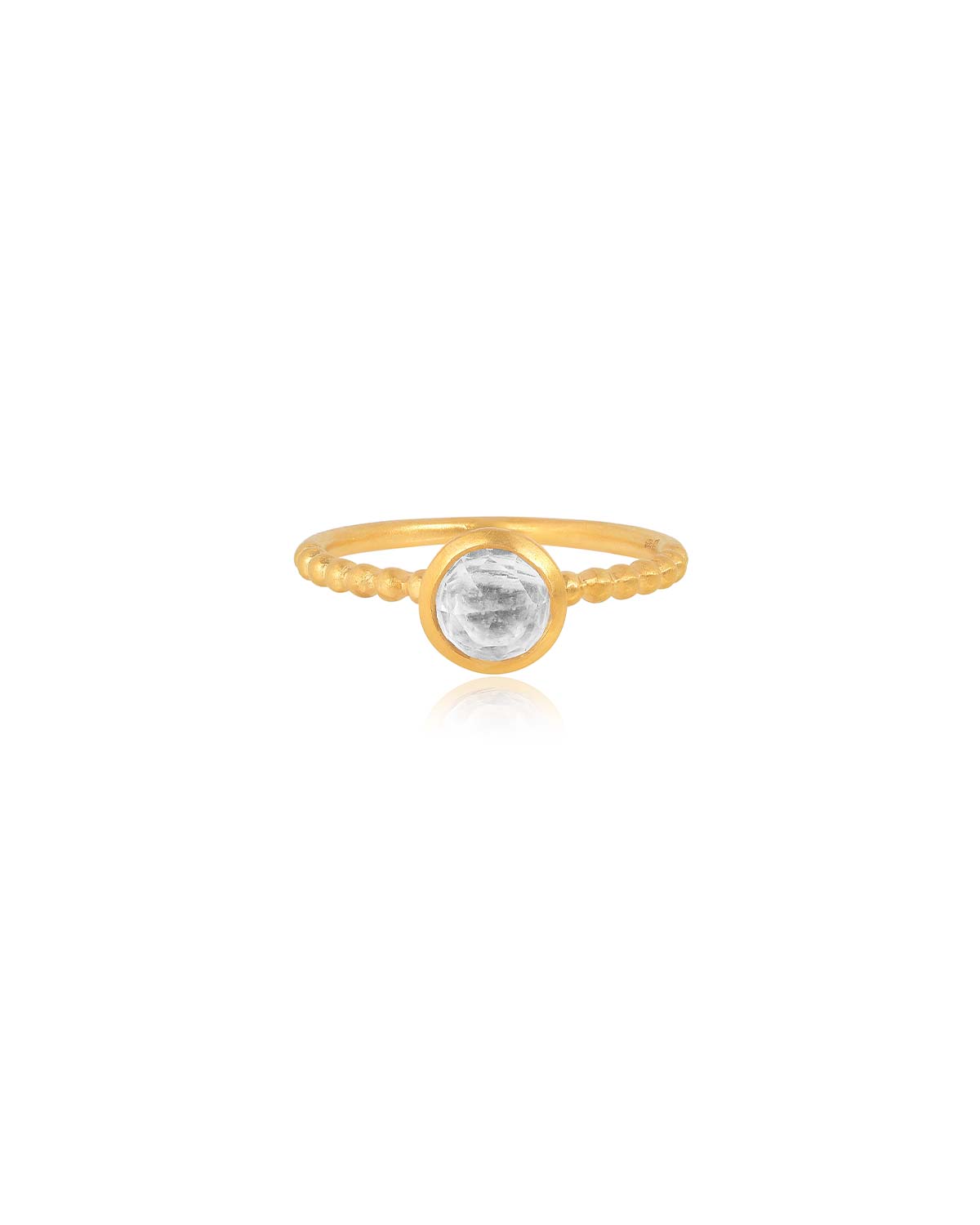 Gold ring with a natural clear crystal, handmade for balance and harmony
