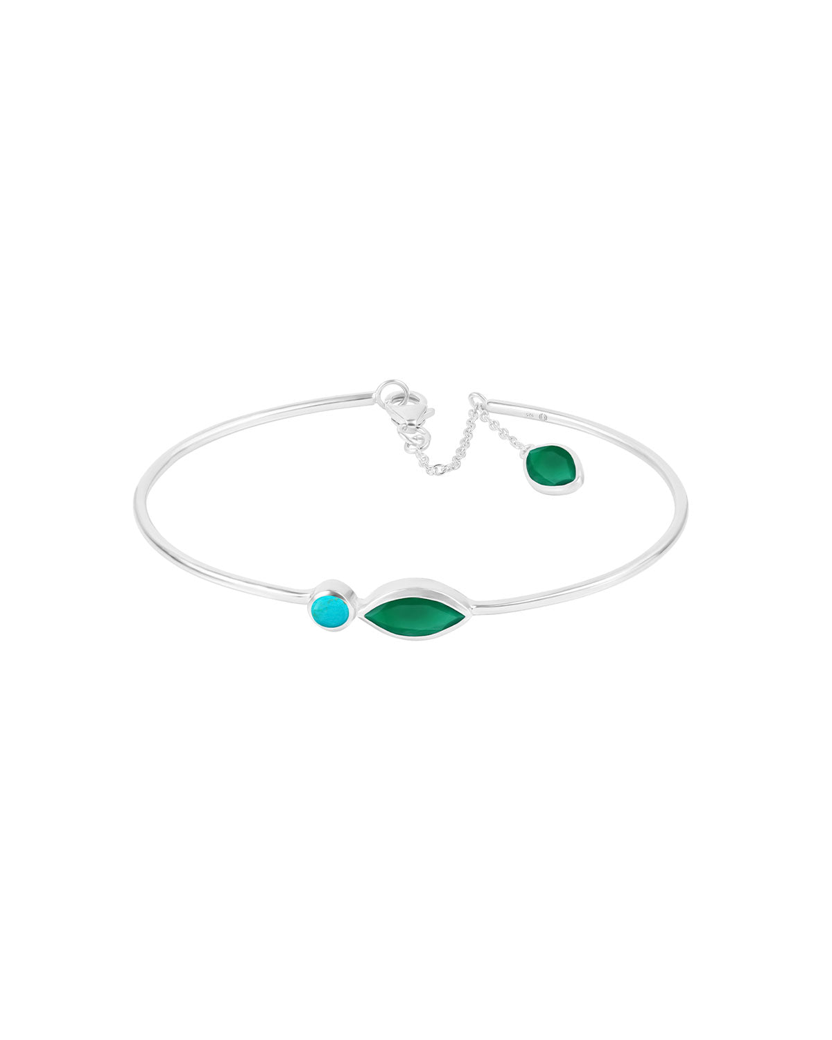 The ‘Euphorie’ Green Onyx & Turquoise Silver Bangels - Moon London