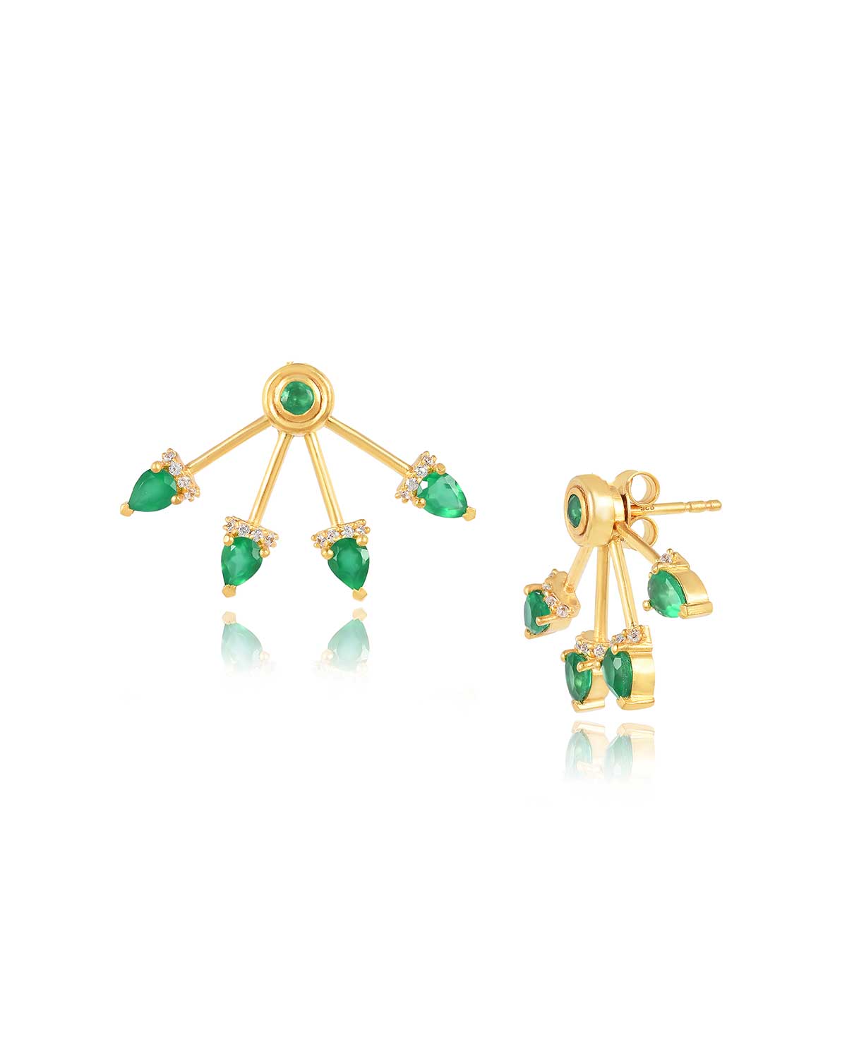 Gold earrings with green onyx gemstones