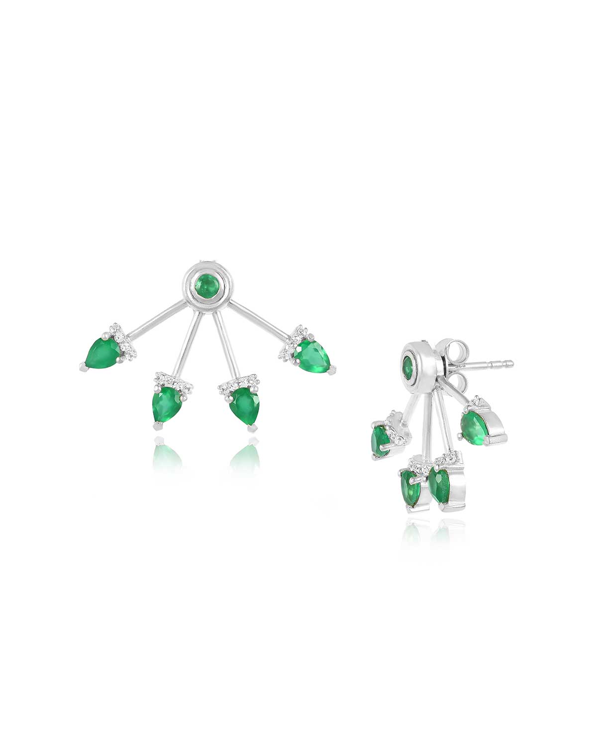 Silver earrings with green onyx gemstones
