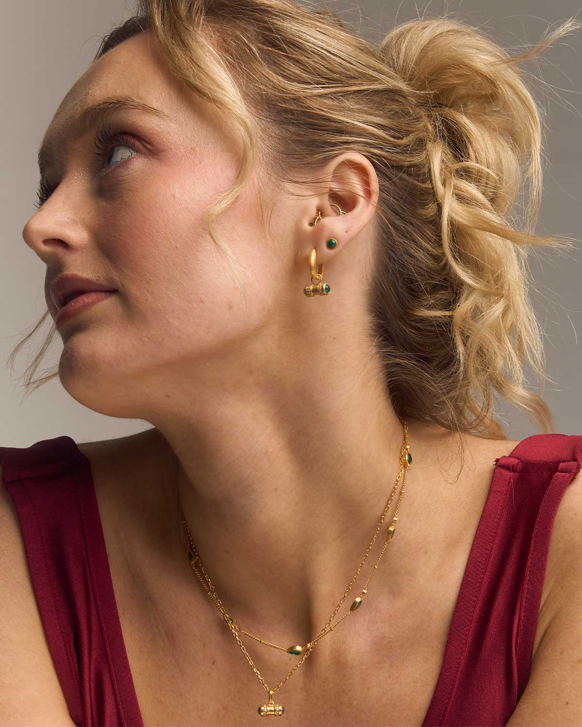 "Green Onyx" Gemstone Gold Vermeil Pendent Necklace