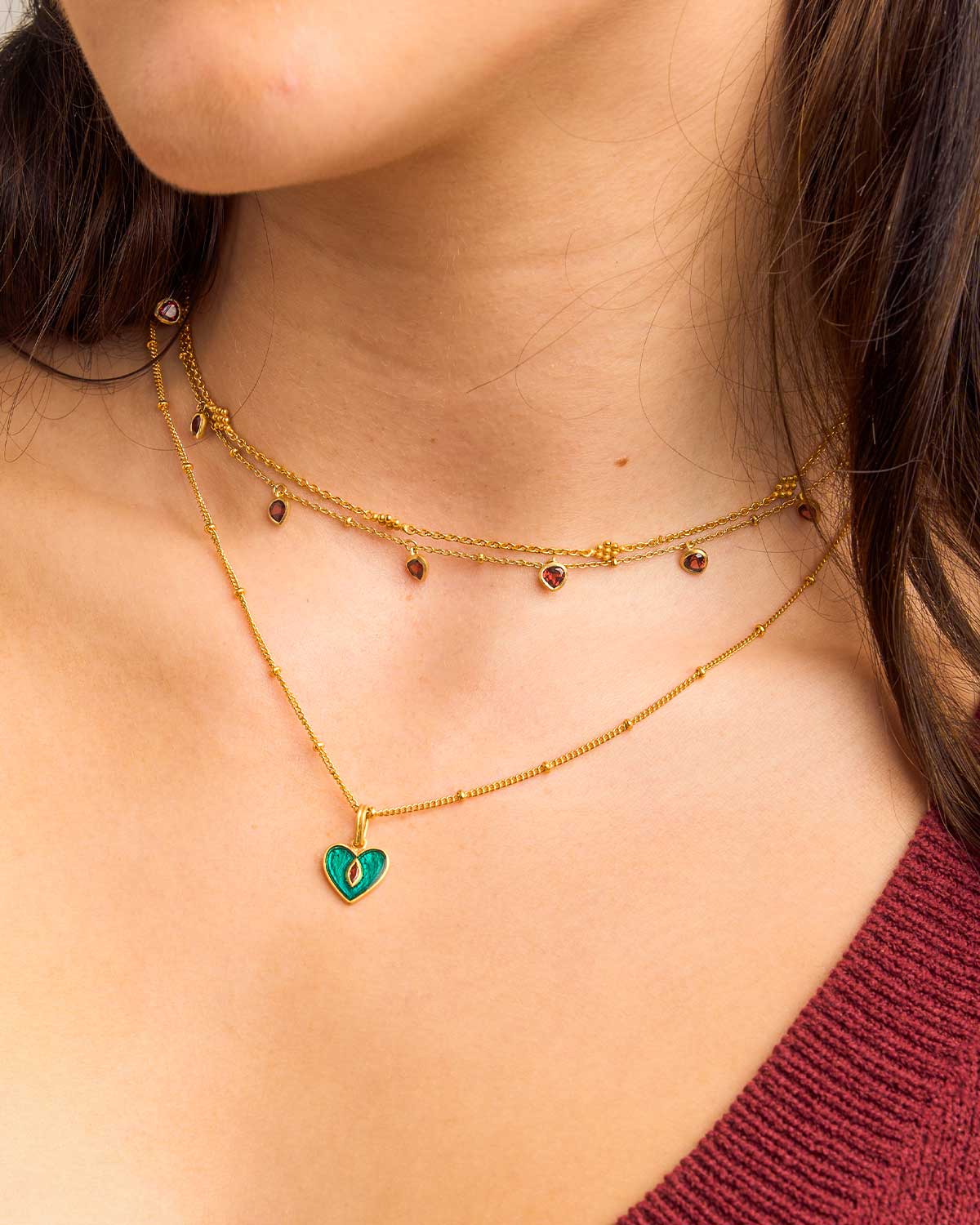 "Garnet" Heart Pendent Gold Vermeil Adjustable Necklace