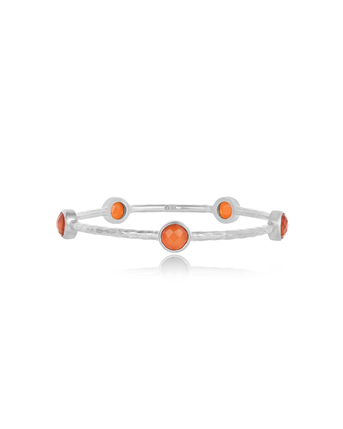 Handmade silver bangles with carnelian gemstones and a hammered finish