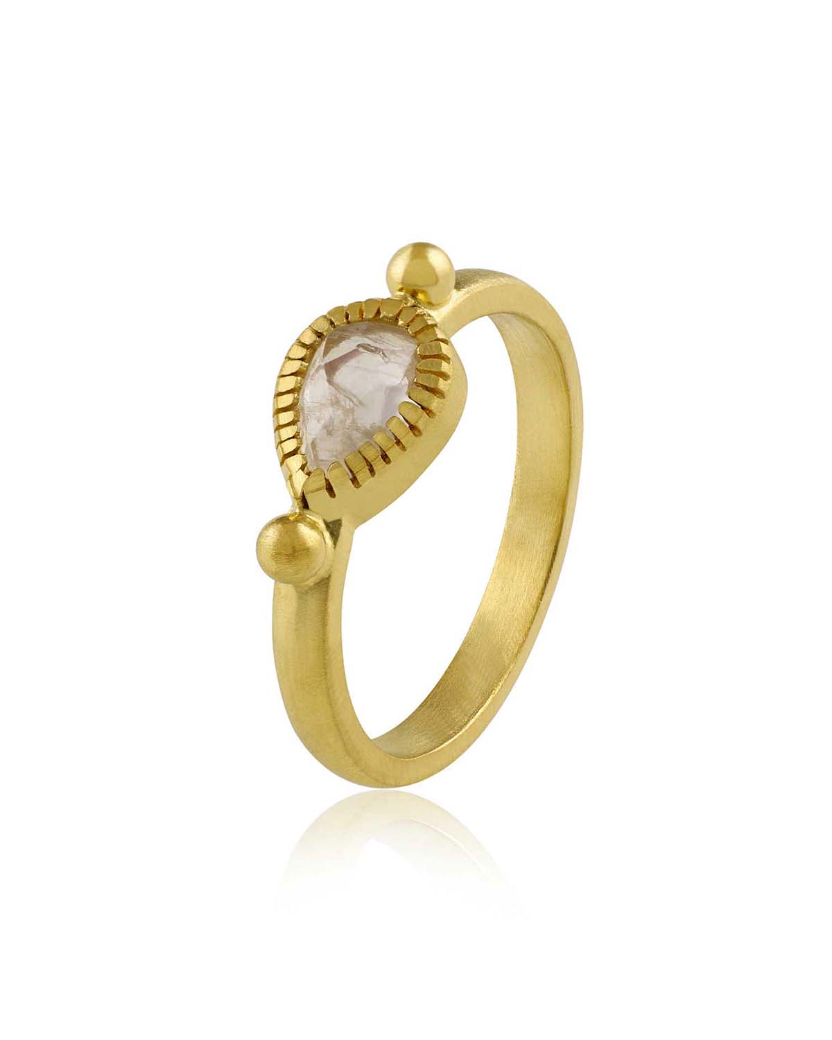Gold ring with rainbow moonstone set in handmade sterling silver