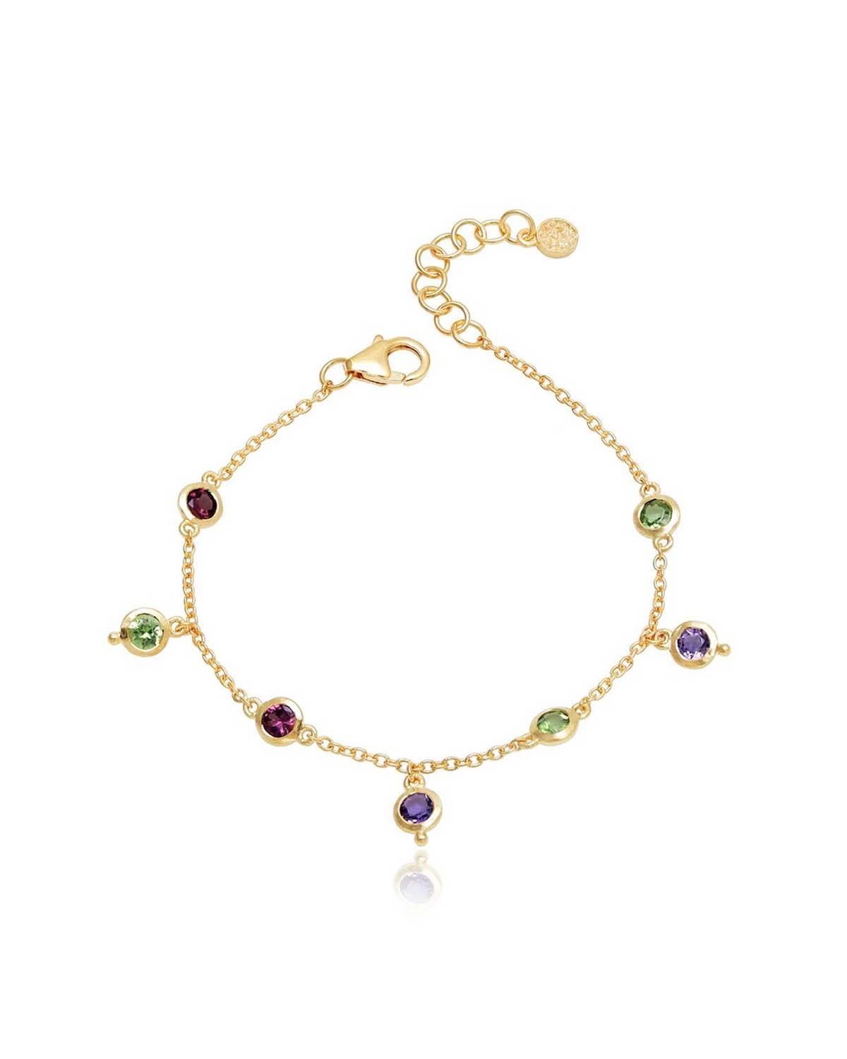 Mix Gemstones Gold Bracelet| Rhodolite, Amethyst, Peridot
