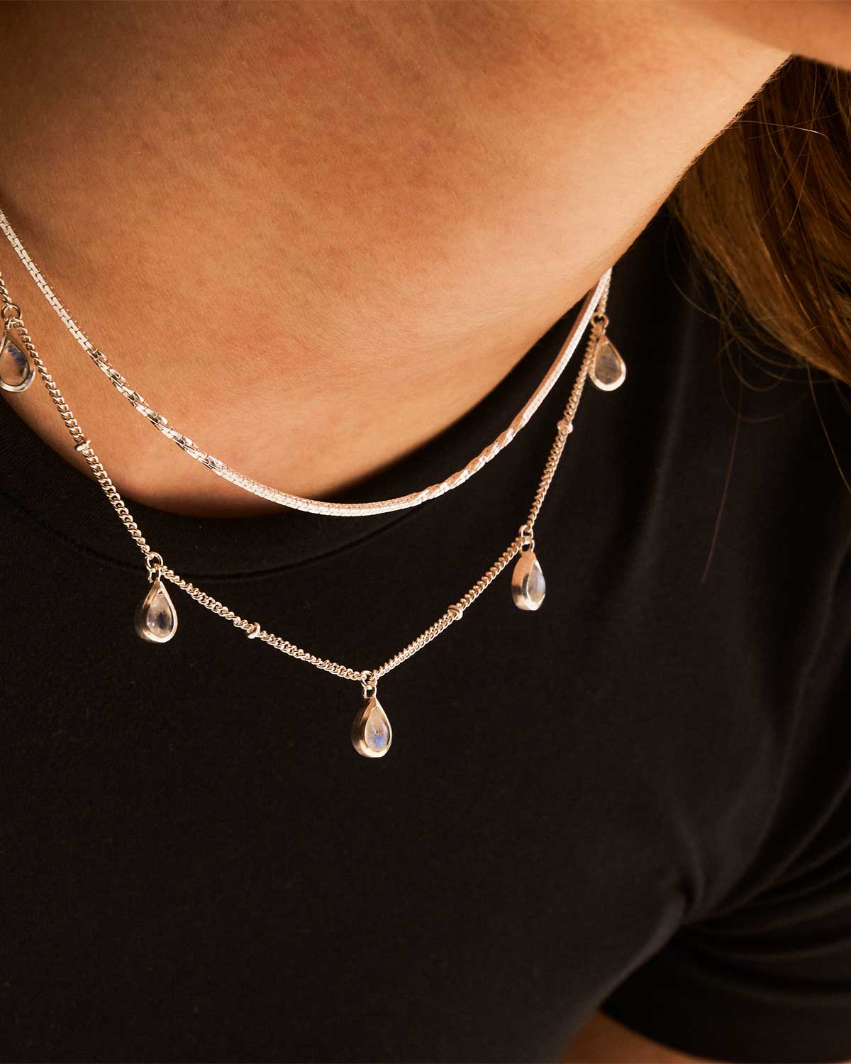 "Rainbow" Natural Moon Stone Adjustable Silver Necklace